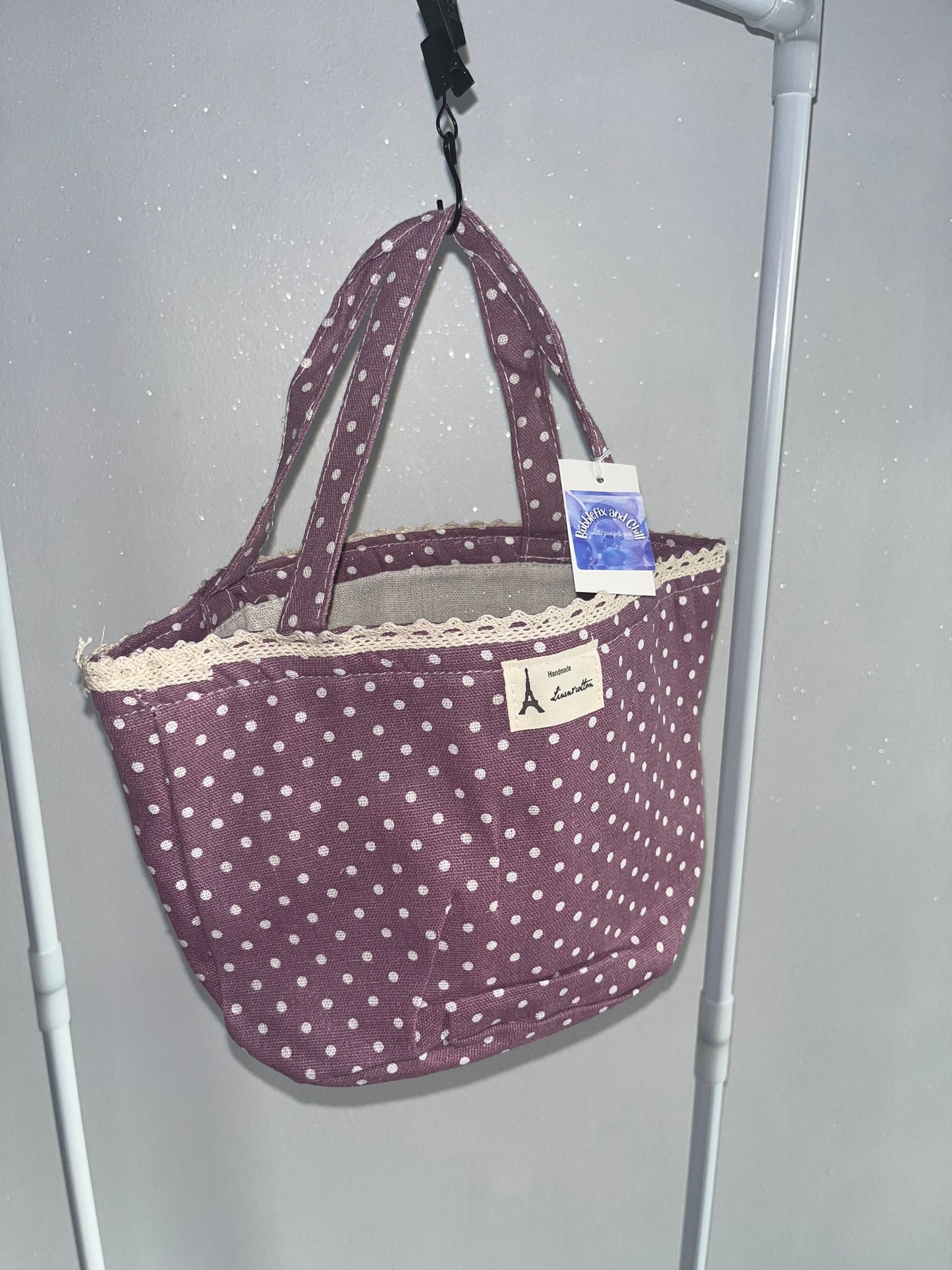 Purple Polkadot Drawstring Bag