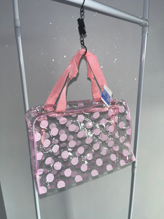 Pink Clear Polkadot Wash Bag